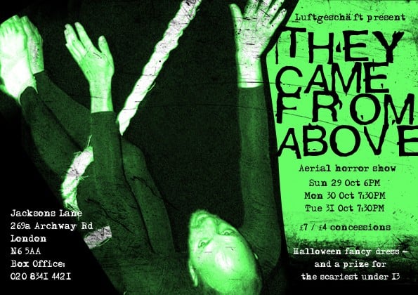 Green and black flyer for They Came From Above at Jacksons Lane